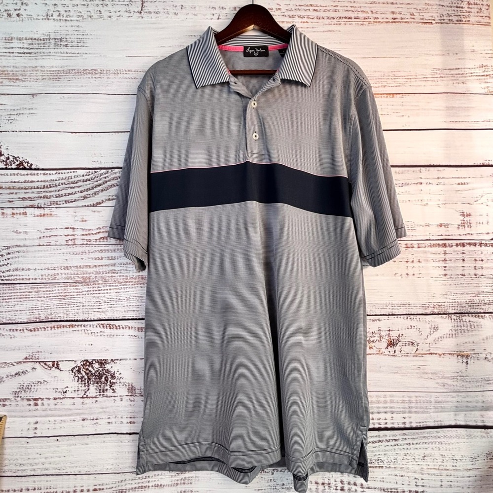 Byron Nelson Polo Shirt L‎ Navy White Stripe Wicking Golf Performance Norm
